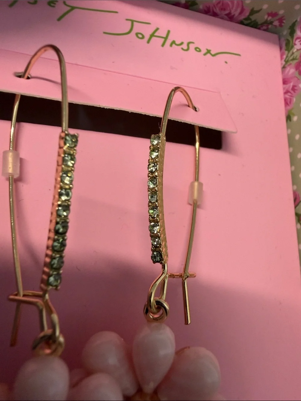 Betsey Johnson | Pink Flower Drop Earrings w/ Rhinestone Accents 🌸 - Picture 6 of 9